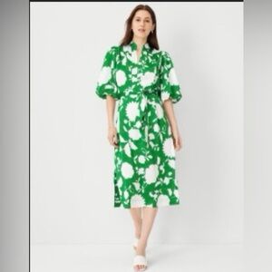 Ann Taylor Floral Split Neck Midi Dress. Color: Jolly Green
Size: XS  EUC.